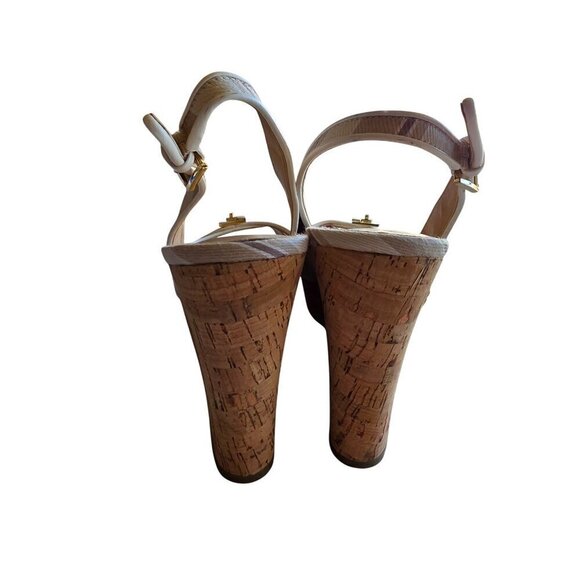 Tommy Hilfiger Women US 8.5 white tan and gold buckle Wedge Sandal 4.5 inches - Picture 7 of 16